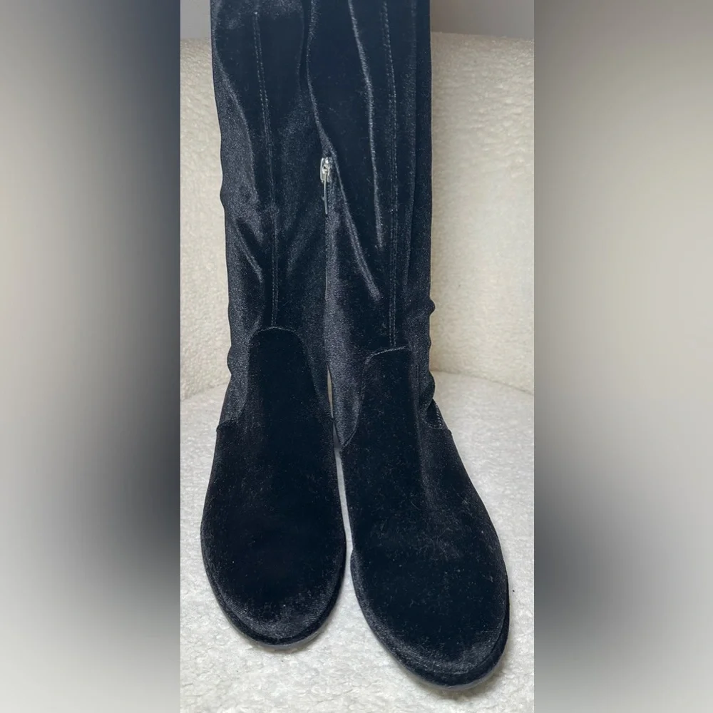 Marc Fisher Hulie boots black over the knee velvet type fall winter low heel 8.5